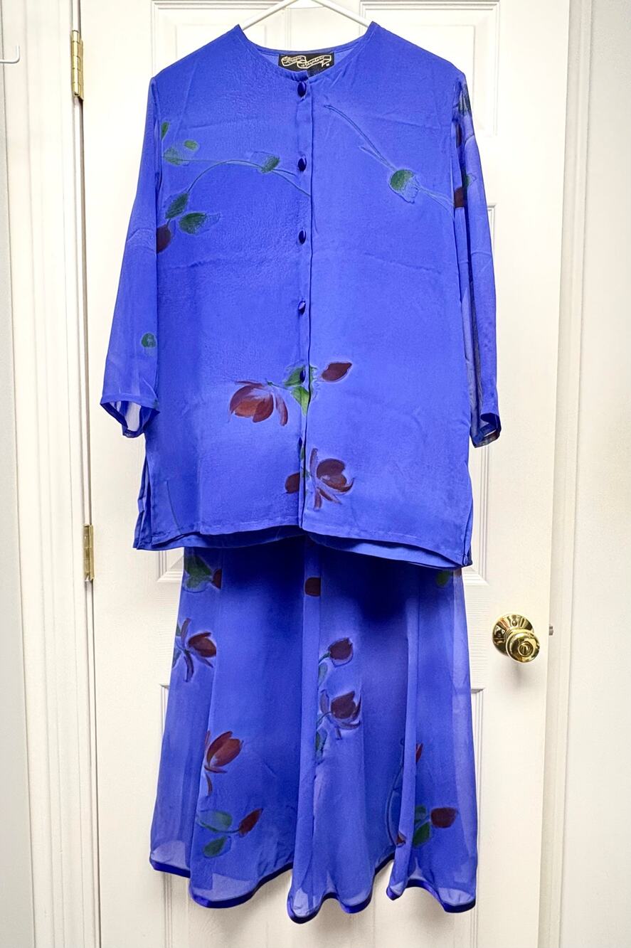Maggie Shepherd Blue Chiffon Vintage Skirt Set Floral Outfit Size M Australia